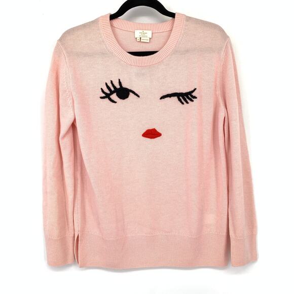 Kate Spade Winking Eye Sweater Womens Size Medium Tutu Pink Crew Neck NEW - Picture 1 of 7